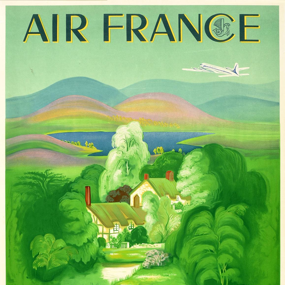 Poster di viaggio originale d'epoca Air France Gran Bretagna Paese Lucien Boucher in vendita 2