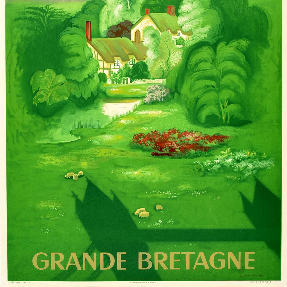 Poster di viaggio originale d'epoca Air France Gran Bretagna Paese Lucien Boucher in vendita 3