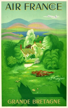 Original Vintage Travel Poster Air France Great Britain Country Lucien Boucher
