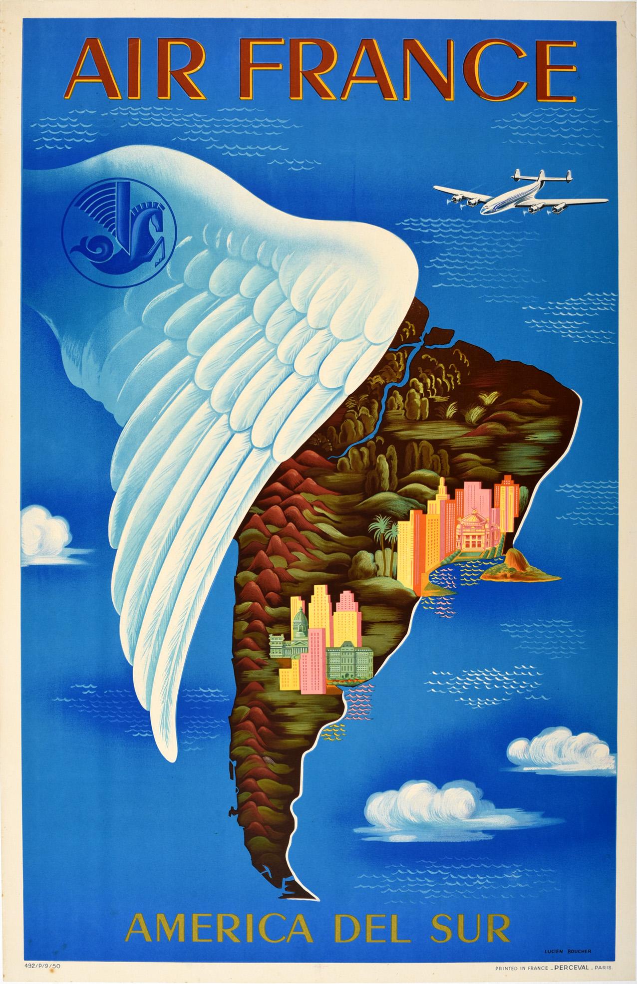 Lucien Boucher Print - Original Vintage Travel Poster By Boucher For Air France South America Del Sur