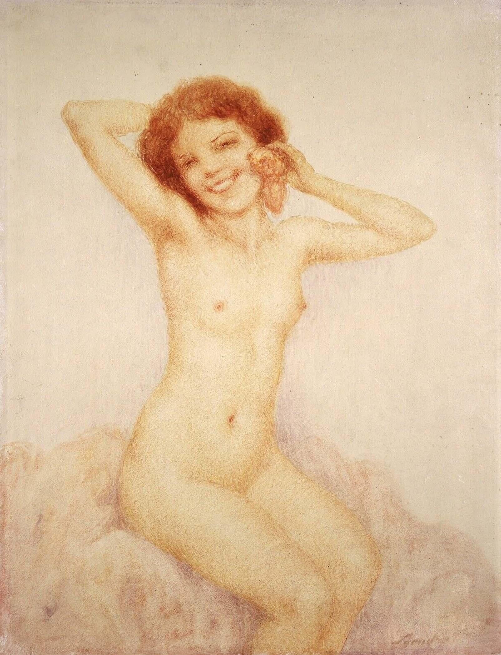 NUDE WITH RED HAIR - Painting by Lucien Boulier