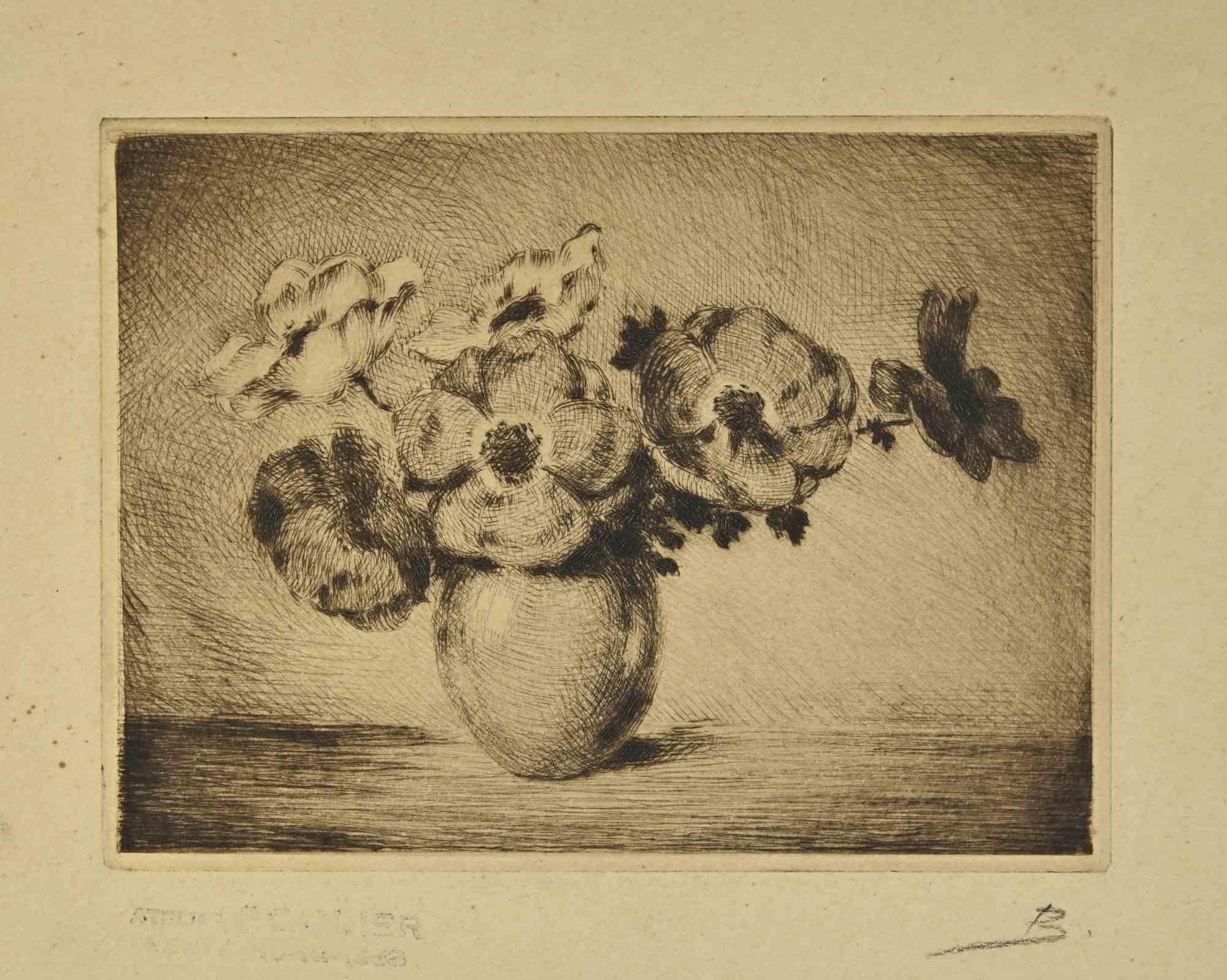 Flower Vase is an original print on paper realized by Lucien Boulier in the early 20th Century.

Etching on paper.

Monogrammed on the lower "B"

Stampd on the lower "Atelier Boulier"

Good conditions, with foxing.