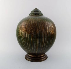 Lucien Brisdoux, France, Art Deco Pottery Lidded Vase, Unique Work