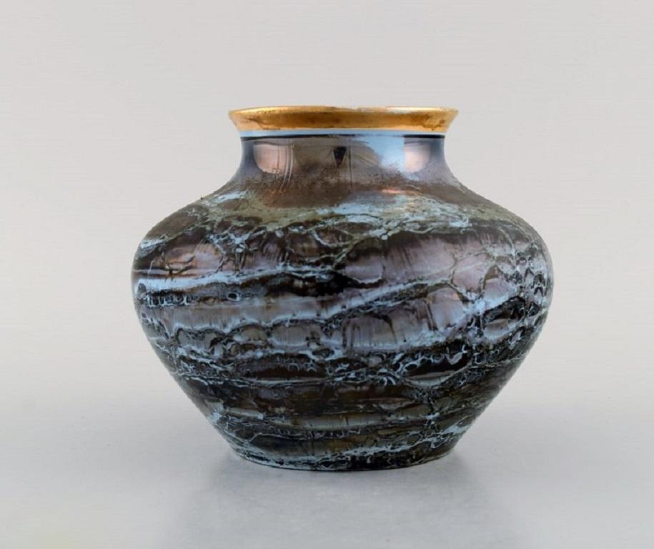 Art Deco Lucien Brisdoux France, Vase in Glazed Stoneware with Gold Rim