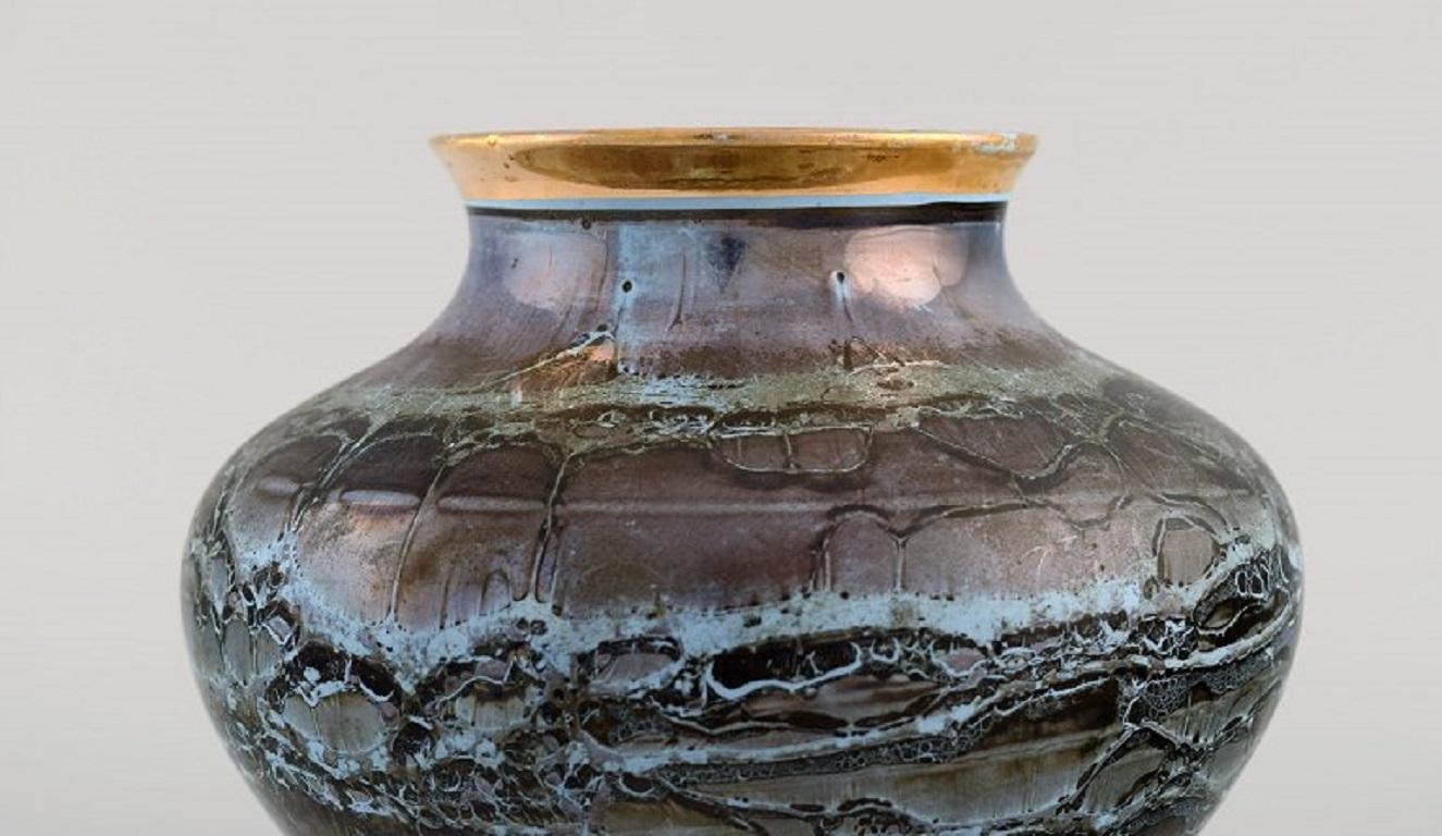 Lucien Brisdoux France, Vase in Glazed Stoneware with Gold Rim In Excellent Condition In Copenhagen, DK