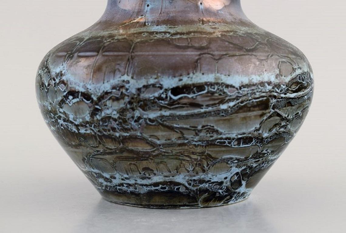 Mid-20th Century Lucien Brisdoux France, Vase in Glazed Stoneware with Gold Rim