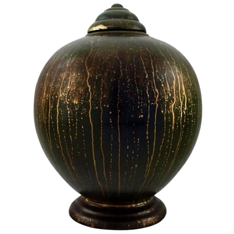 Lucien Brisdoux, France, Art Deco Pottery Lidded Vase, Unique Work