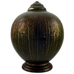 Antique Lucien Brisdoux, France, Art Deco Pottery Lidded Vase, Unique Work