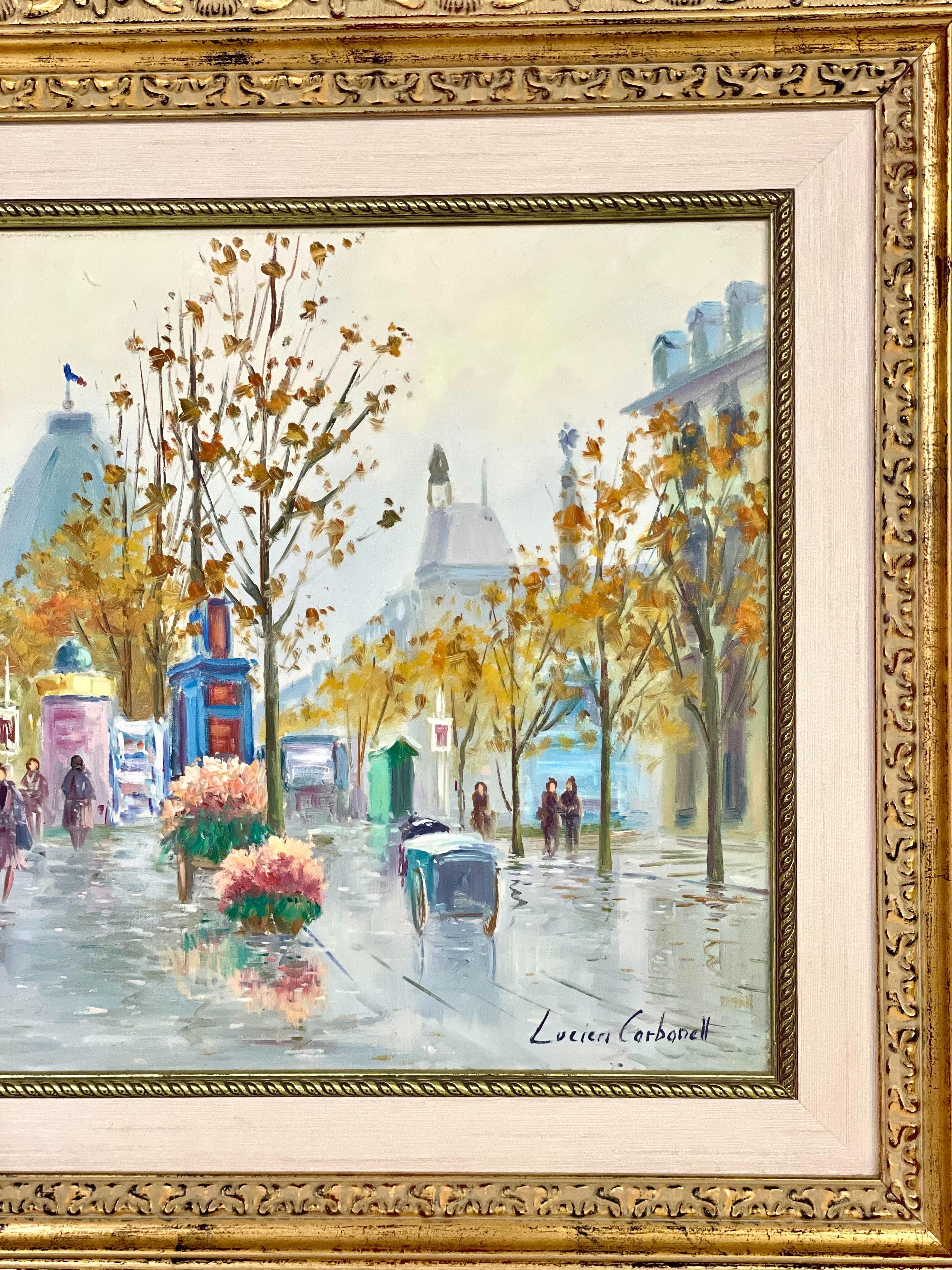 Lucien Carbonell Óleo original, Escena callejera parisina Dorado en venta