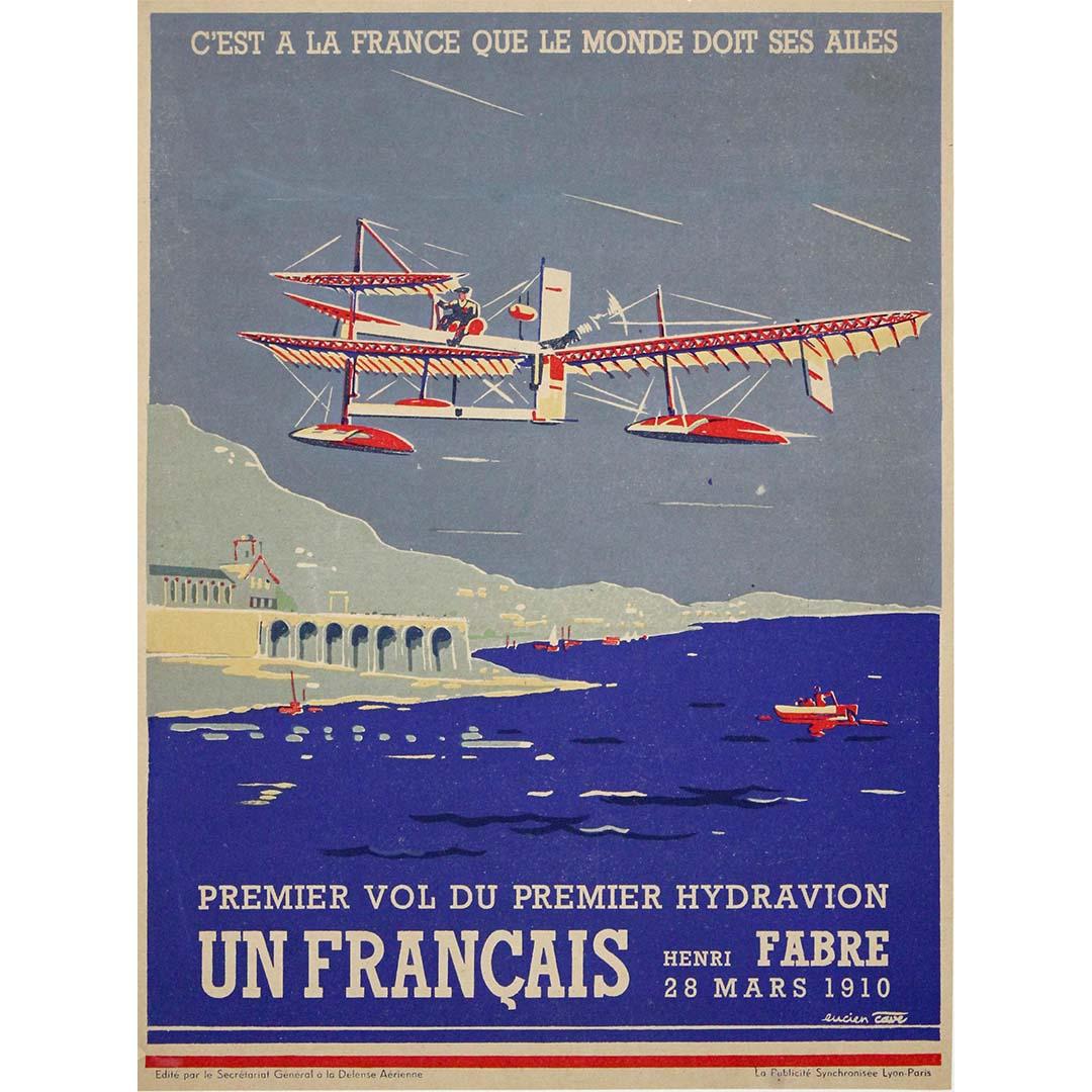 Lucien Cave Print - Circa 1930 aviation history: the first successful flight of a seaplane