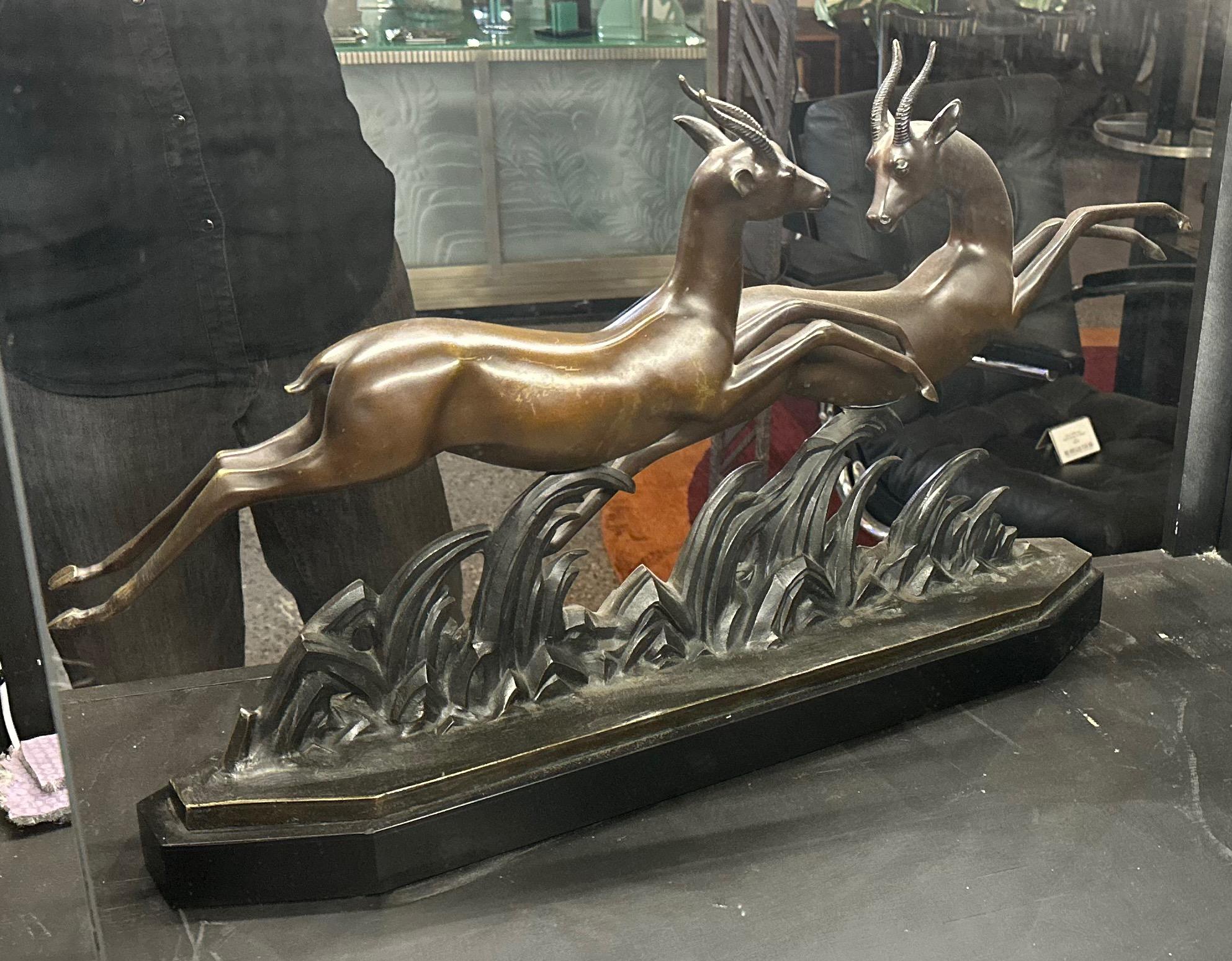 Lucien Charles E. Alliot French Art Deco Bronze The Gazelles 1930 For Sale 3