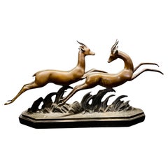 Lucien Charles E. Alliot French Art Deco Bronze The Gazelles 1930