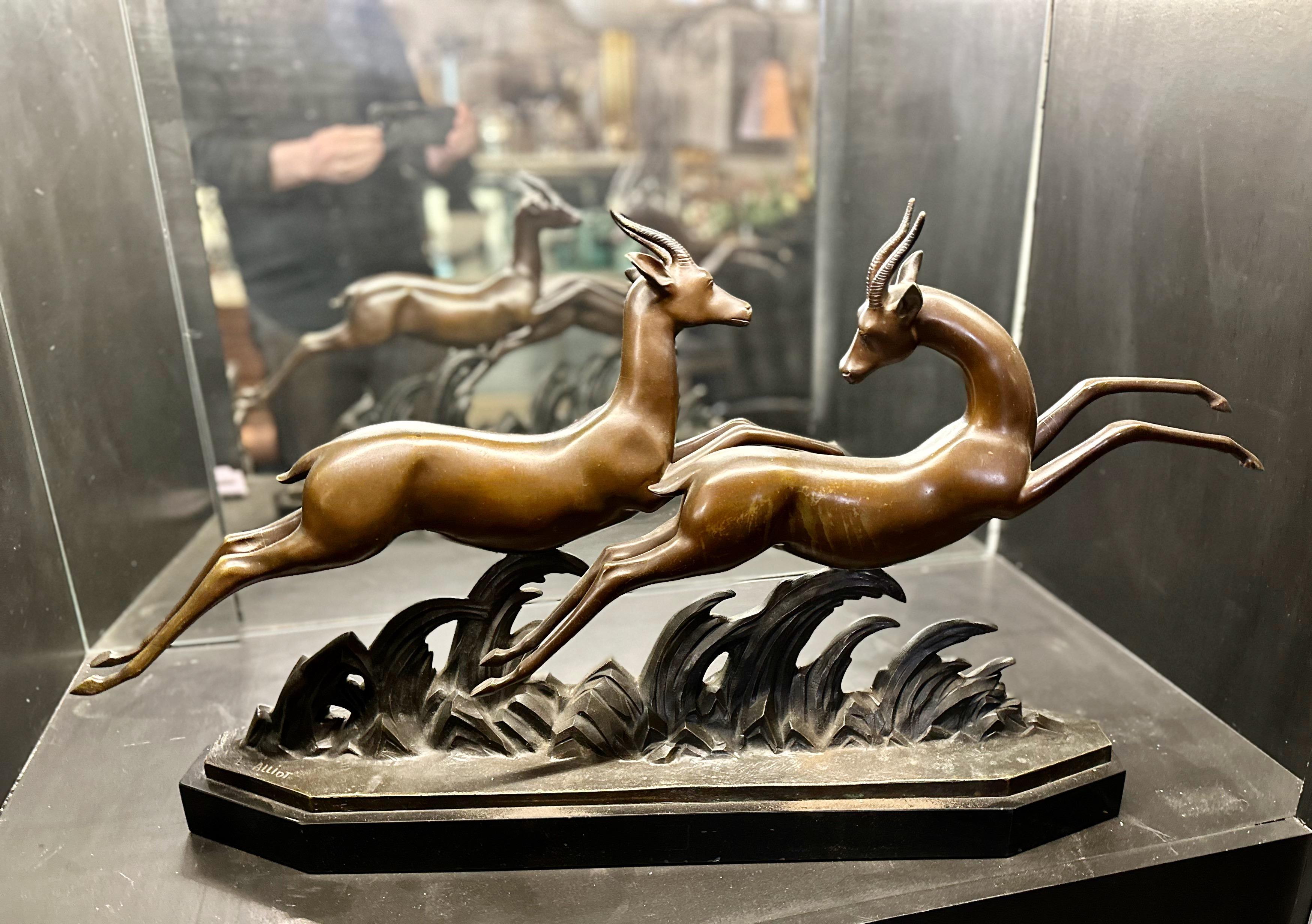 Lucien Charles E. Alliot French Art Deco Bronze The Gazelles 1930 For Sale 1