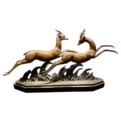 Vintage Lucien Charles E. Alliot French Art Deco Bronze The Gazelles 1930