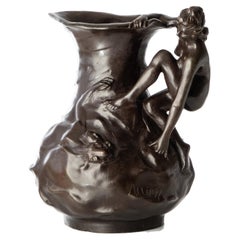 Lucien Charles Edouard Alliot Signed French Art Nouveau Period Bronze Pitcher