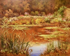 Pittura ad olio di Lucien Chenu "Lo stagno delle ninfee