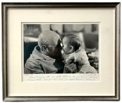 Vintage Silver Gelatin Photograph Hand Signed Photo Pablo Picasso w Baby Lucien Clergue