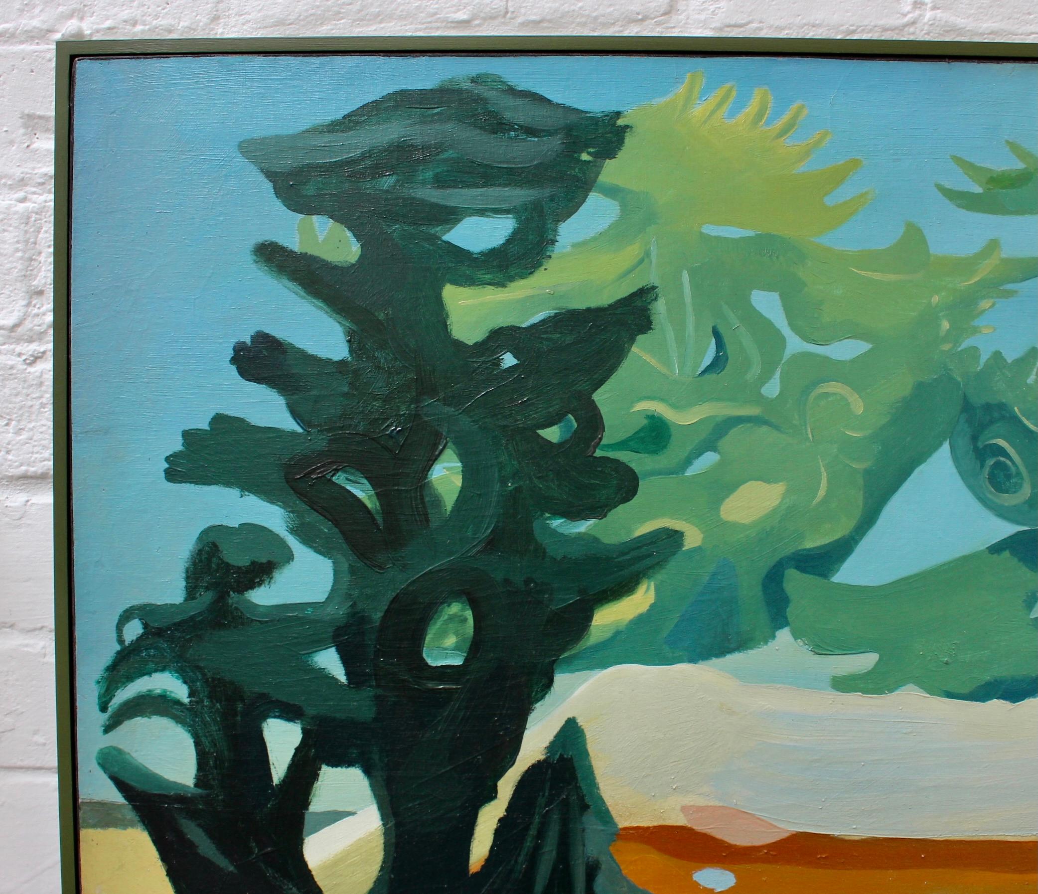 Charaktere in einer surrealistischen Landschaft (Schwarz), Landscape Painting, von Lucien Coutaud