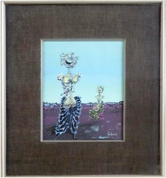 Lucien Coutaud 1950 Original French Surrealist Gouache Painting Figures