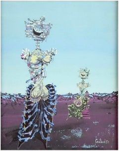 Original französische surrealistische Gouache-Gemäldefiguren von Lucien Coutaud, 1950