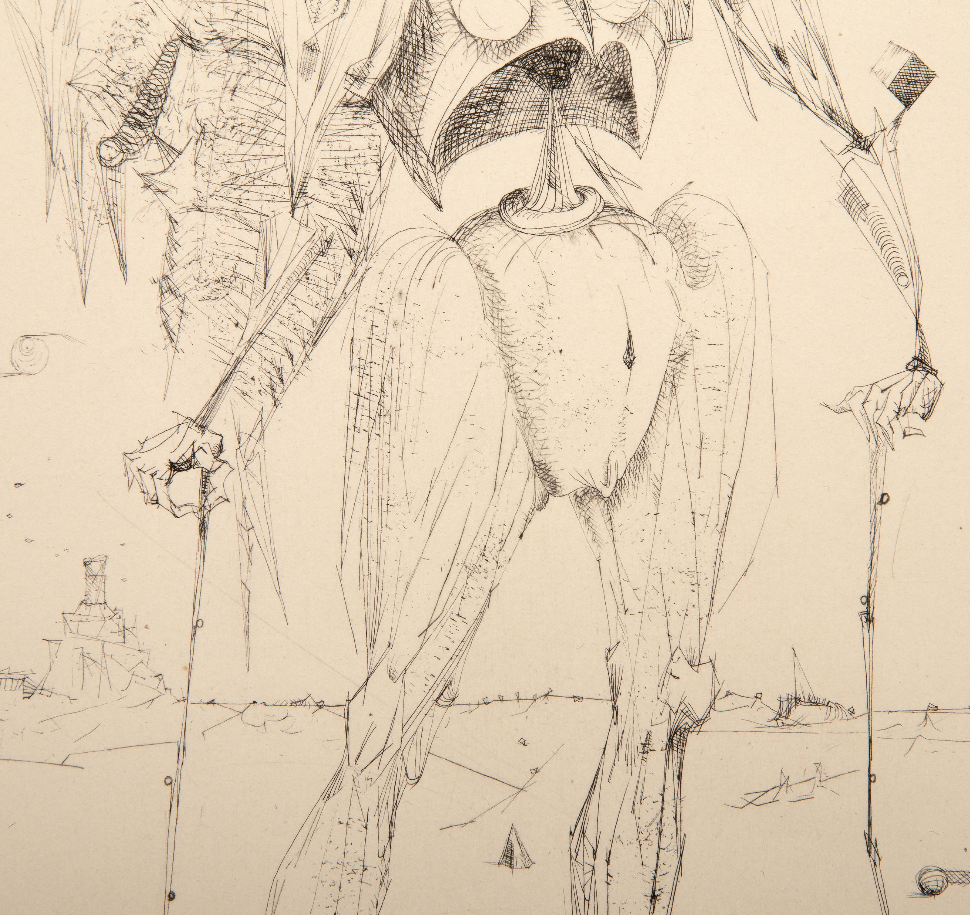 Ange se Promenant, Surrealist Etching by Lucien Coutaud For Sale 1