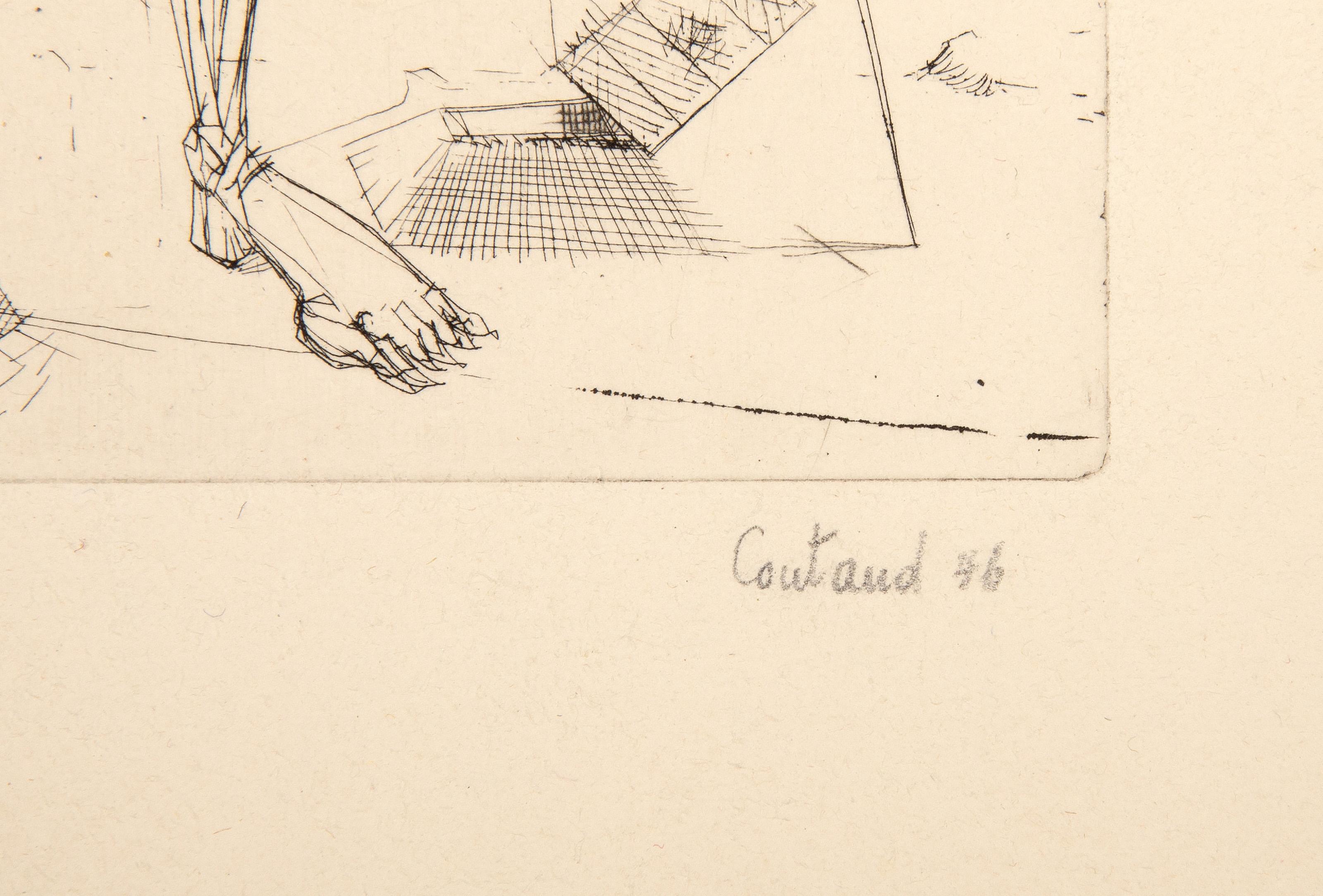 Ange se Promenant, Surrealist Etching by Lucien Coutaud For Sale 3