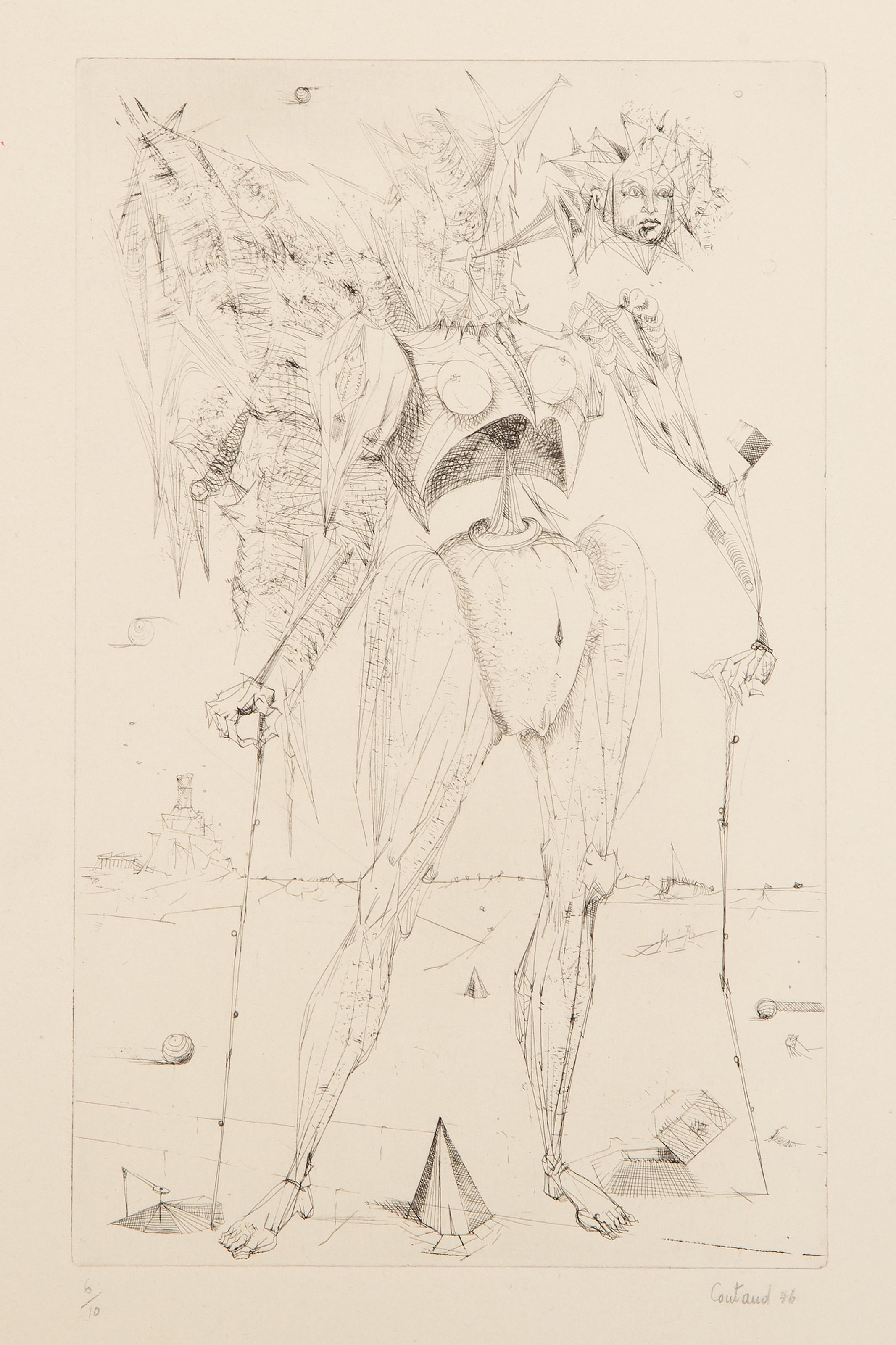  Lucien Coutaud, French (1904 - 1977) - Ange se Promenant, Year: 1946, Medium: Etching, signed, dated and numbered in pencil, Edition: 6/10, Image Size: 8.75 x 5.5 inches, Size: 13 x 10 in. (33.02 x 25.4 cm), Description: From the collection of the