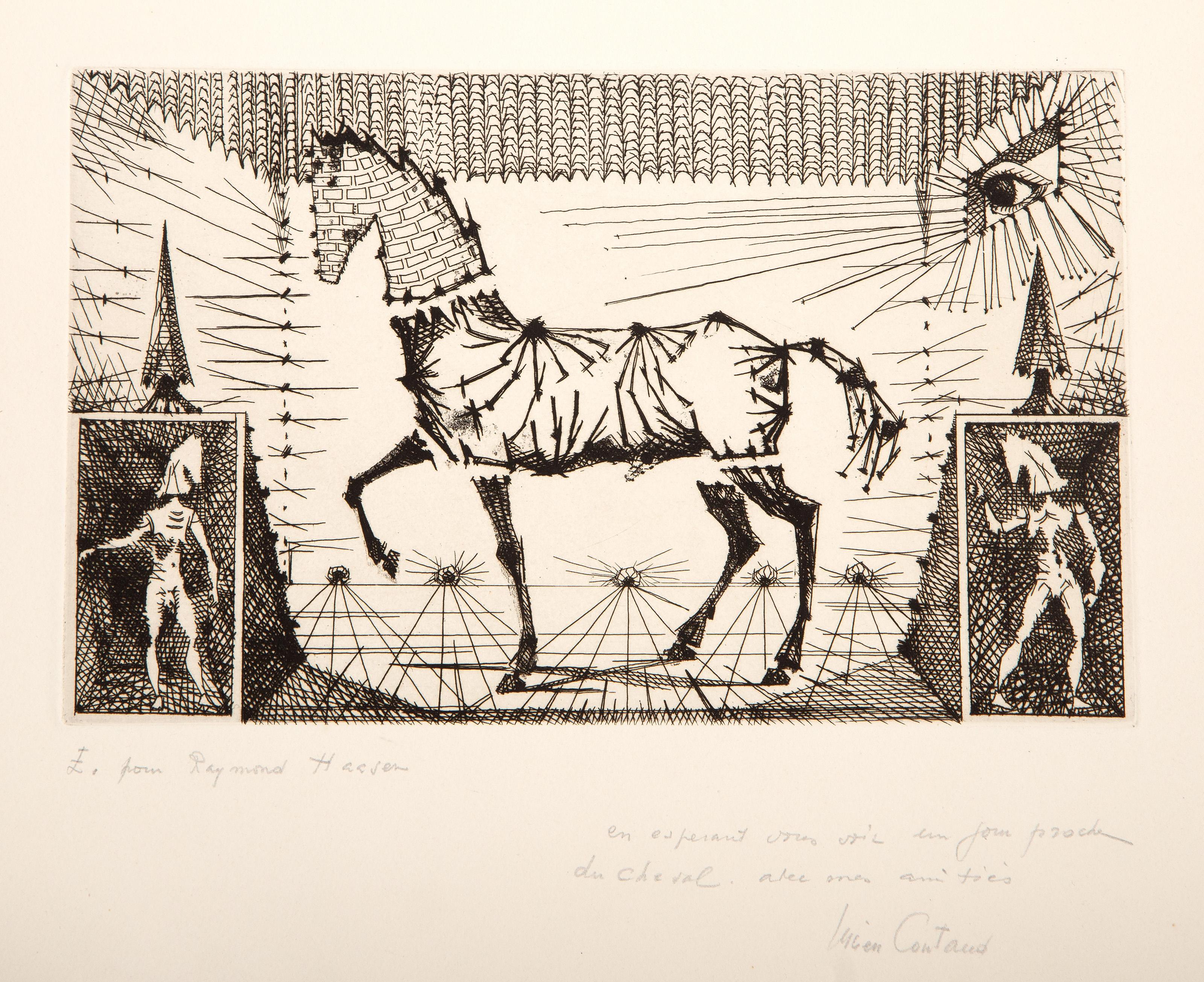  Lucien Coutaud, French (1904 - 1977) -  Le Cheval de Briques, Medium: Etching on BFK Rives, signed and dedicated in pencil, Image Size: 5.5 x 8.75 inches, Size: 9.75 x 13 in. (24.77 x 33.02 cm), Description: From the collection of the late Larry