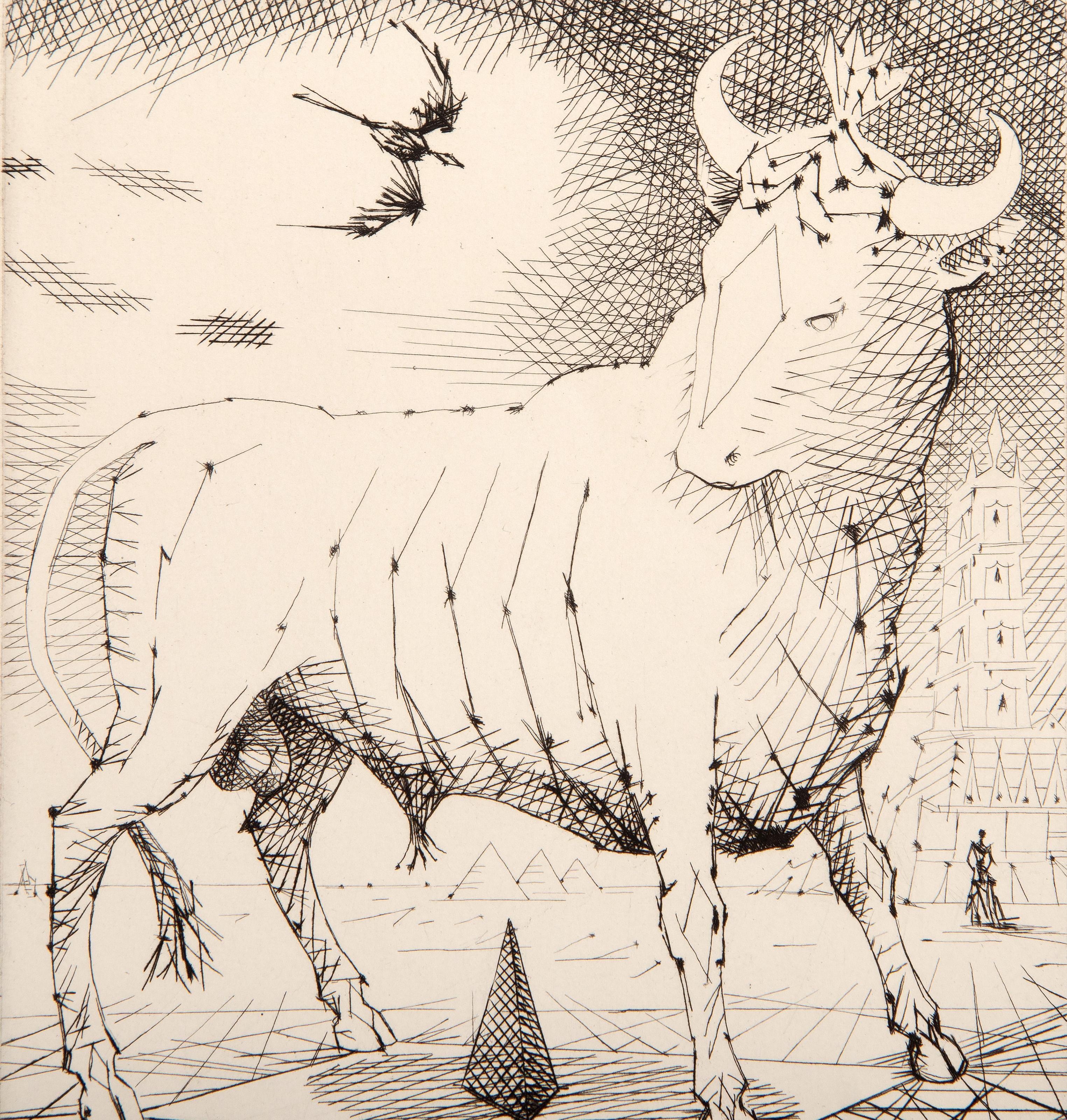 Le Taureau Blanc III, Surrealist Etching by Lucien Coutaud For Sale 2