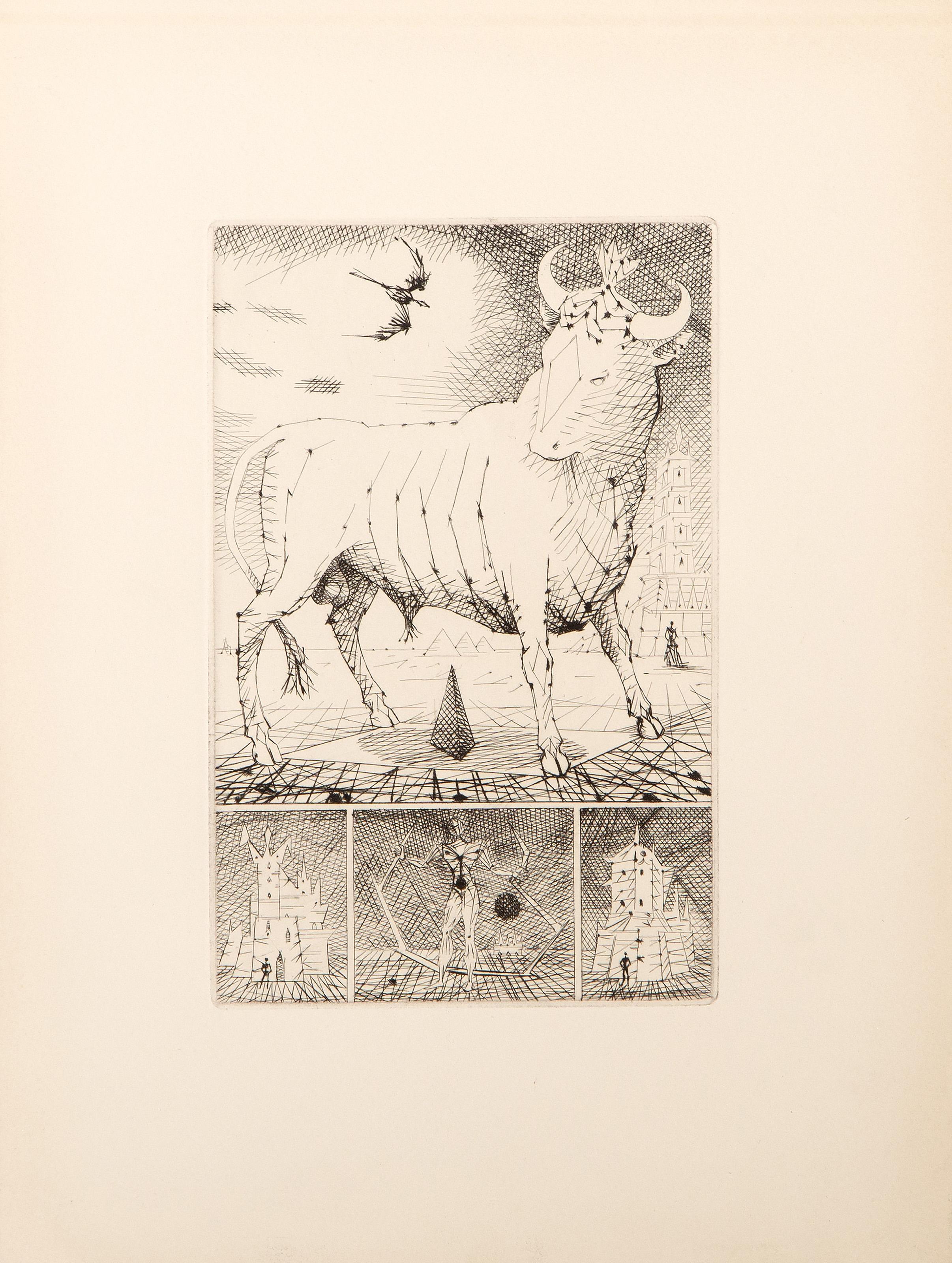 Le Taureau Blanc III, Surrealist Etching by Lucien Coutaud For Sale 3