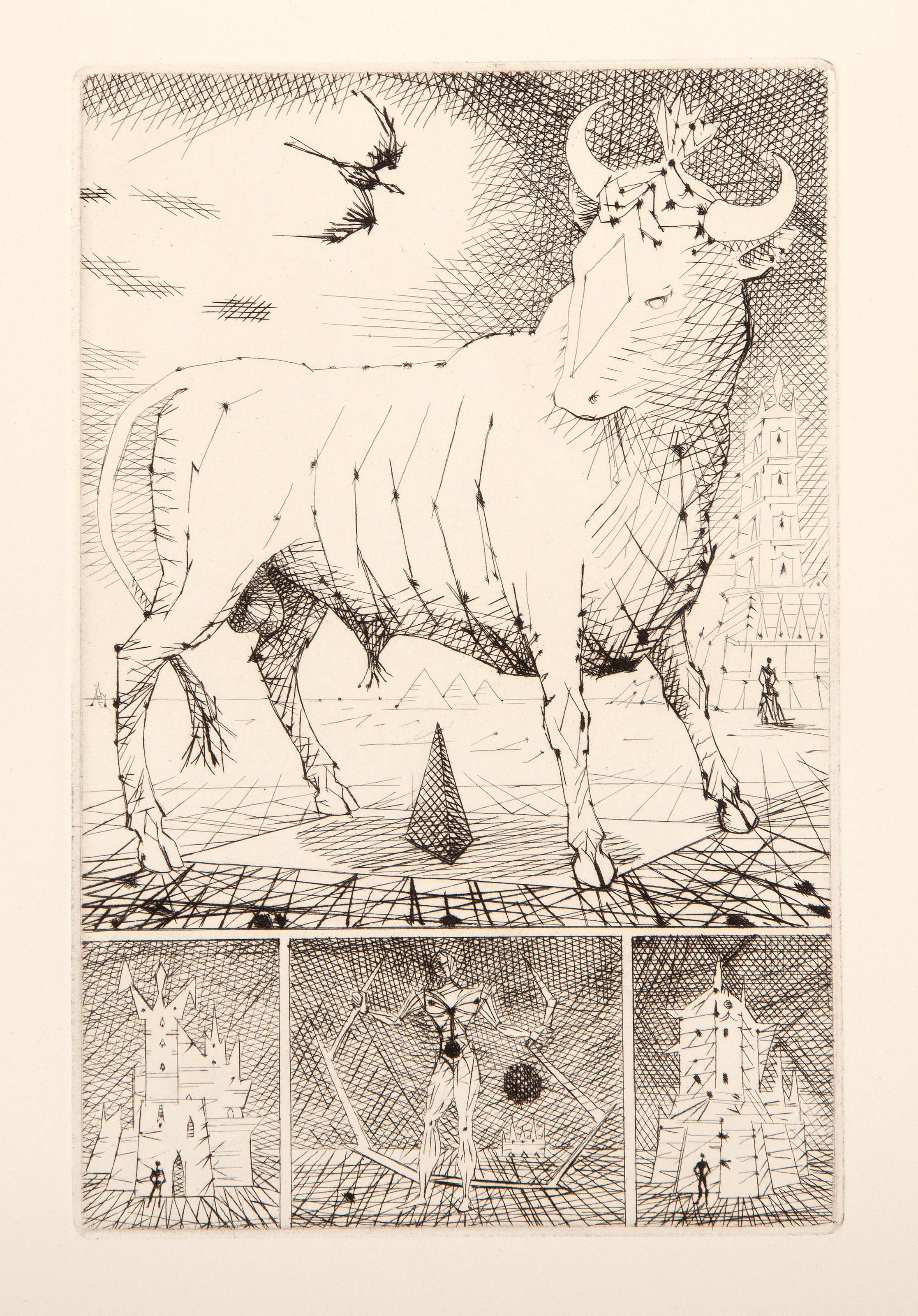  Lucien Coutaud, French (1904 - 1977) -  Le Taureau Blanc III, Year: 1957, Medium: Etching, Image Size: 7.75 x 5 inches, Size: 13 x 10 in. (33.02 x 25.4 cm), Description: From the collection of the late Larry Saphire.