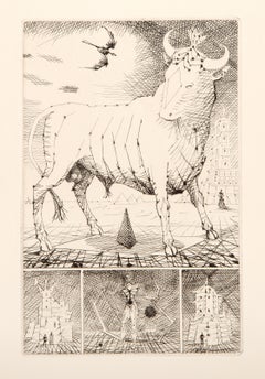 Le Taureau Blanc III, Surrealist Etching by Lucien Coutaud