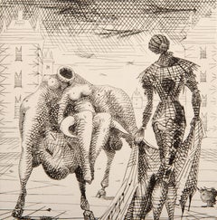 Le Taureau Blanc IV, Surrealist Etching by Lucien Coutaud
