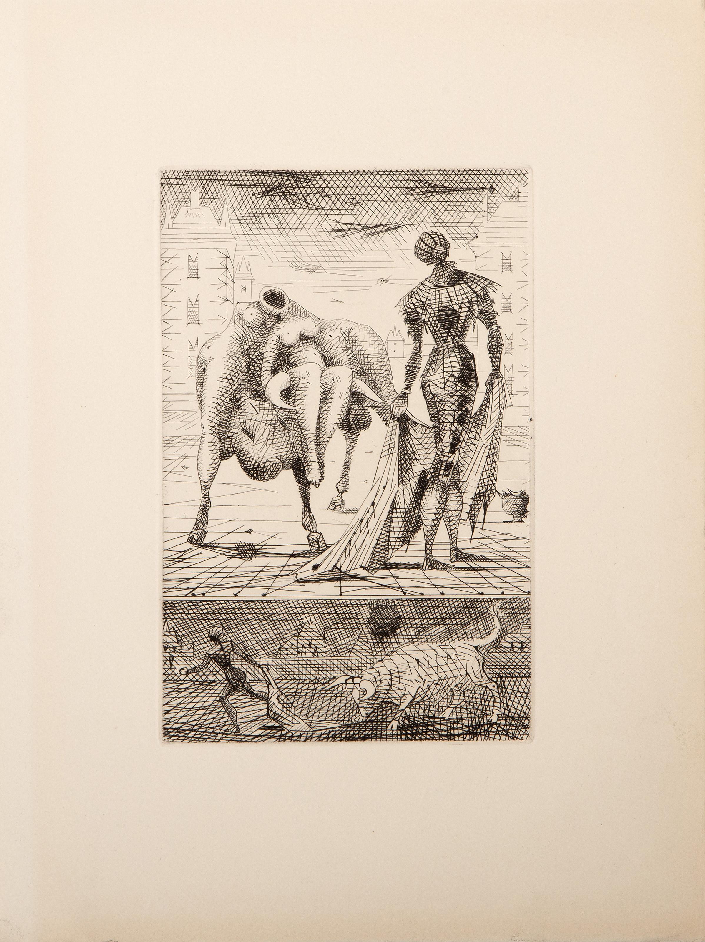 Le Taureau Blanc IV, Surrealist Etching by Lucien Coutaud For Sale 3