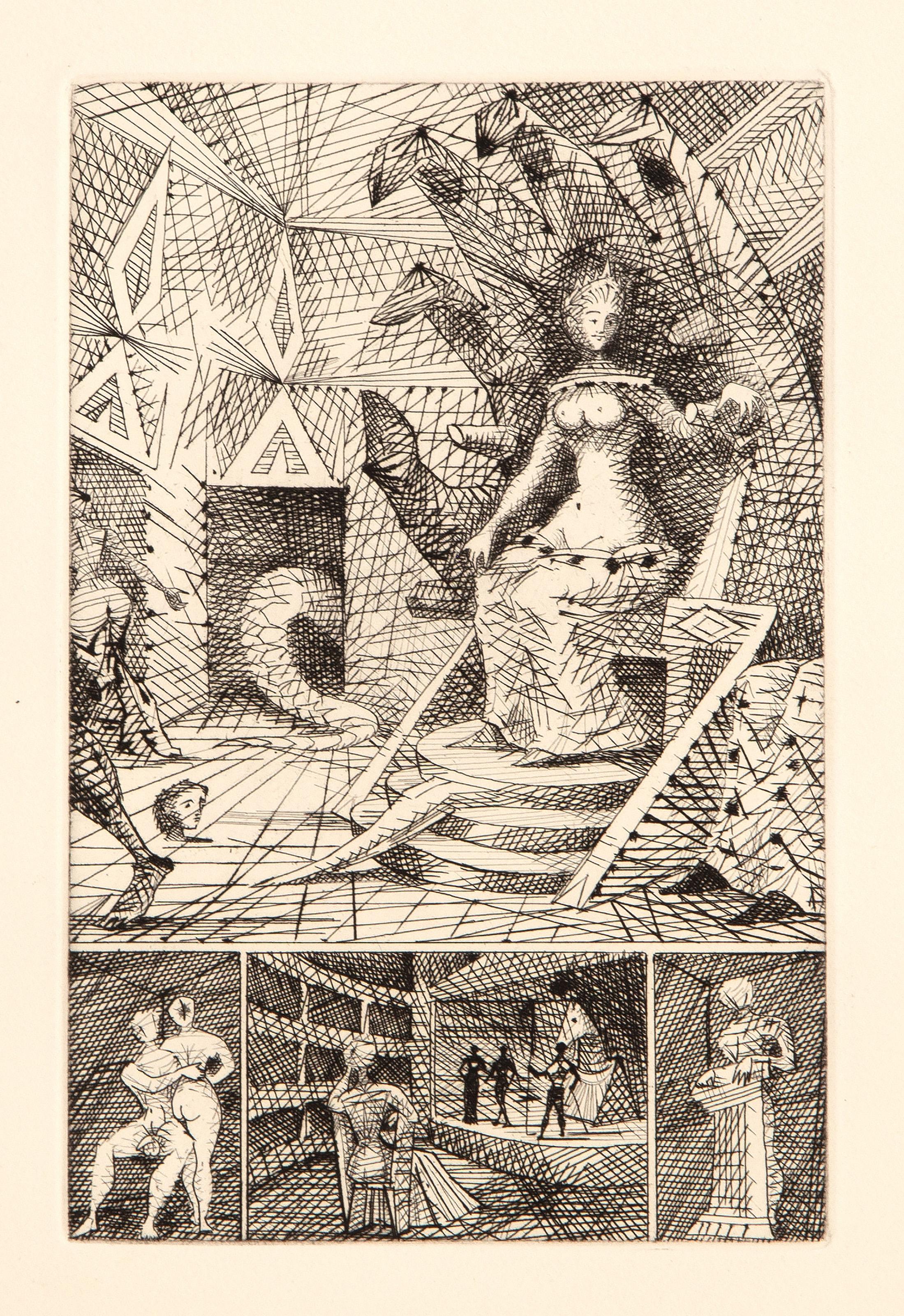  Lucien Coutaud, French (1904 - 1977) -  Le Taureau Blanc Plate IX, Year: 1956, Medium: Etching on BFK Rives, Image Size: 8 x 5 inches, Size: 13 x 9.75 in. (33.02 x 24.77 cm), Publisher: L'Imprimerie Nationale pour la Societe des Bibliophiles