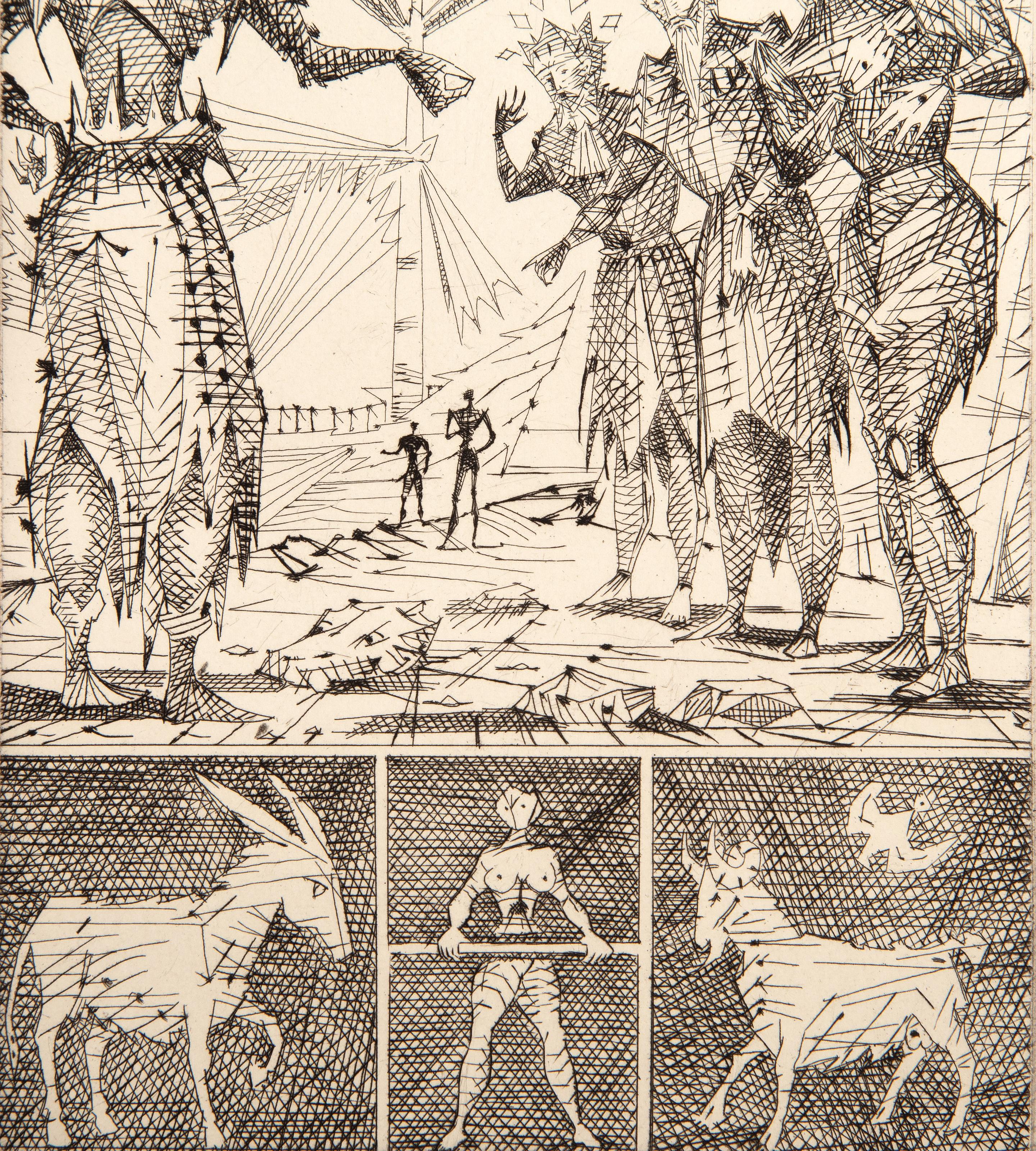 Le Taureau Blanc Plate V, Surrealist Etching by Lucien Coutaud For Sale 2