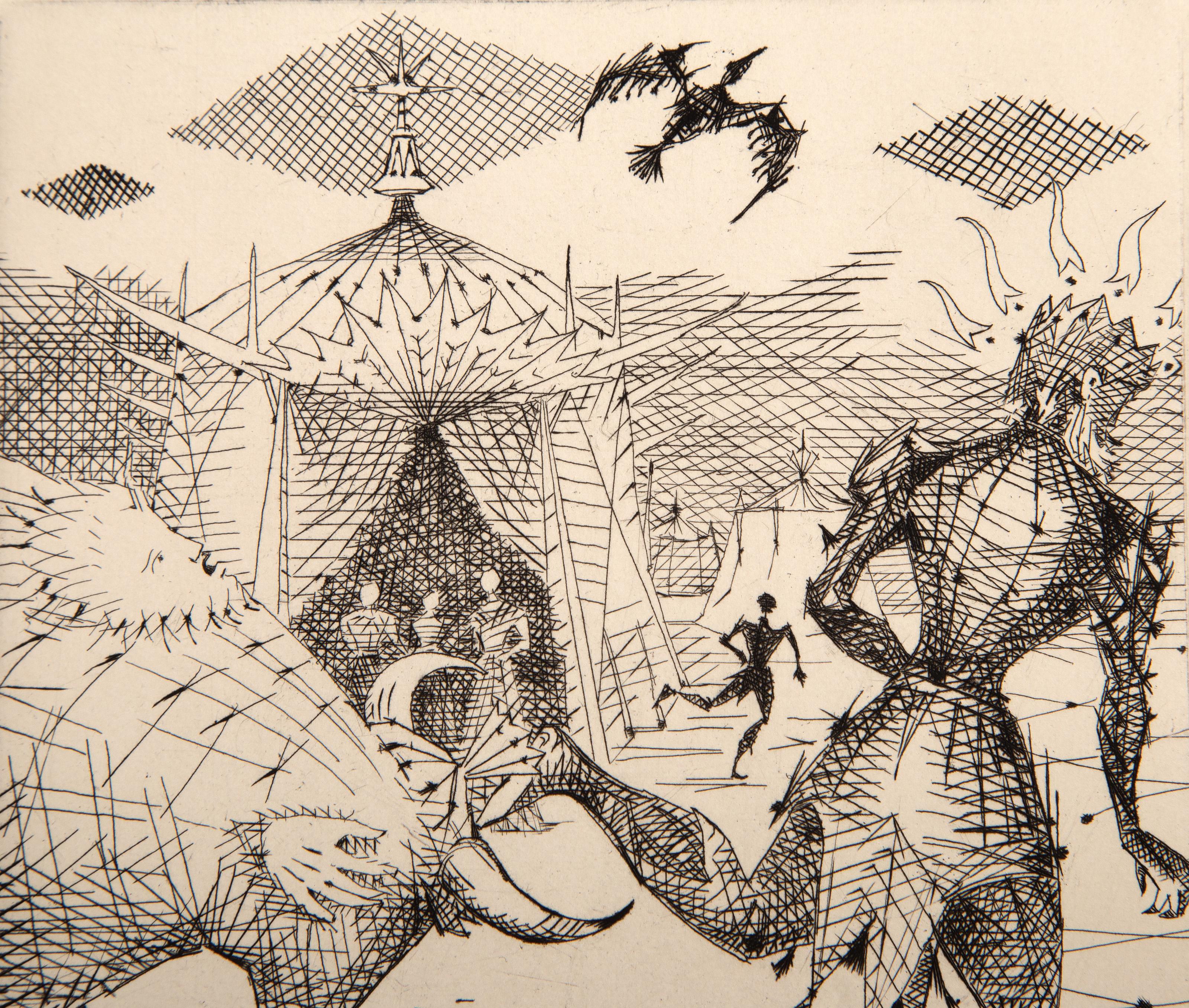 Le Taureau Blanc Plate VI, Surrealist Etching by Lucien Coutaud For Sale 1