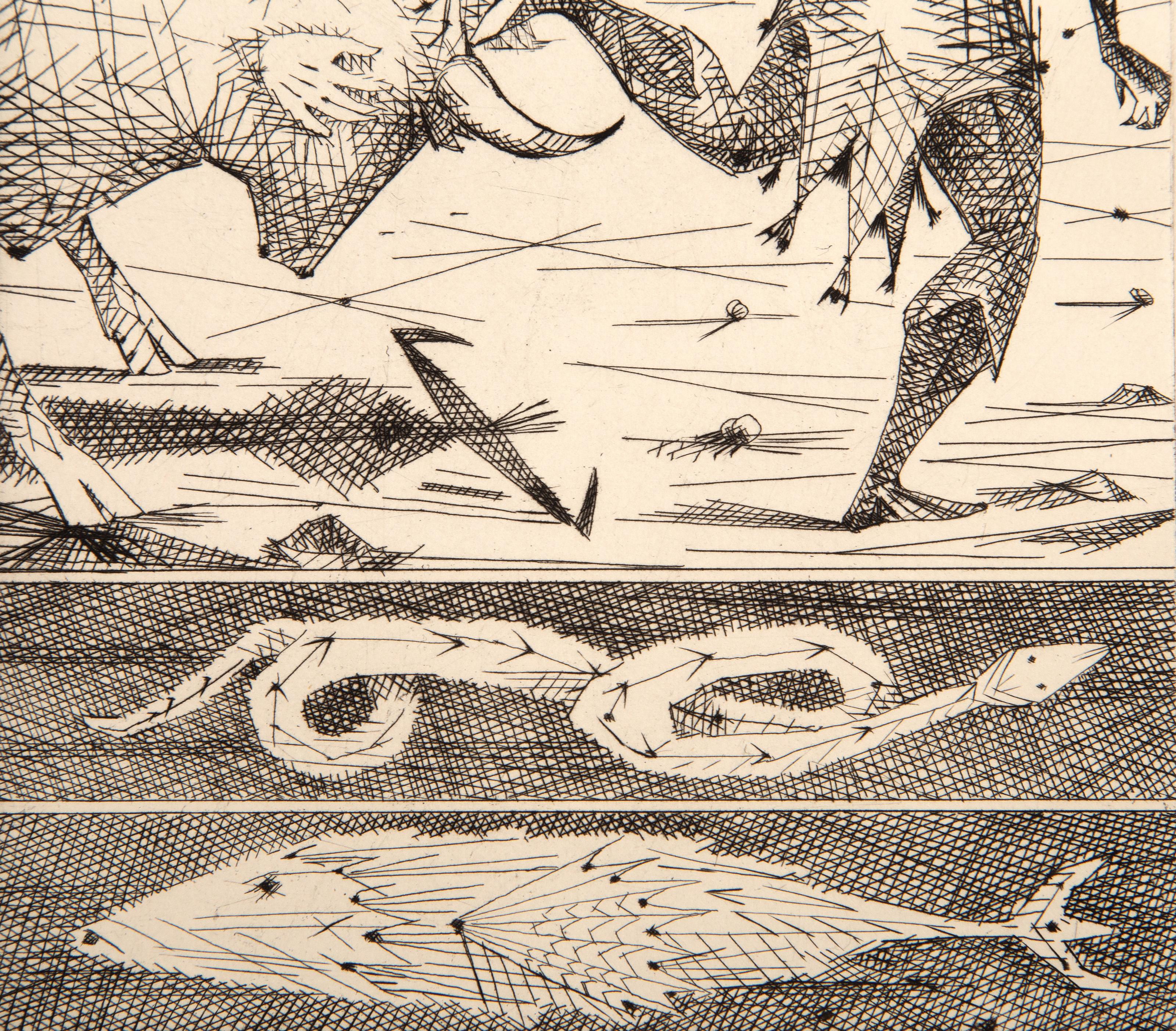 Le Taureau Blanc Plate VI, Surrealist Etching by Lucien Coutaud For Sale 2