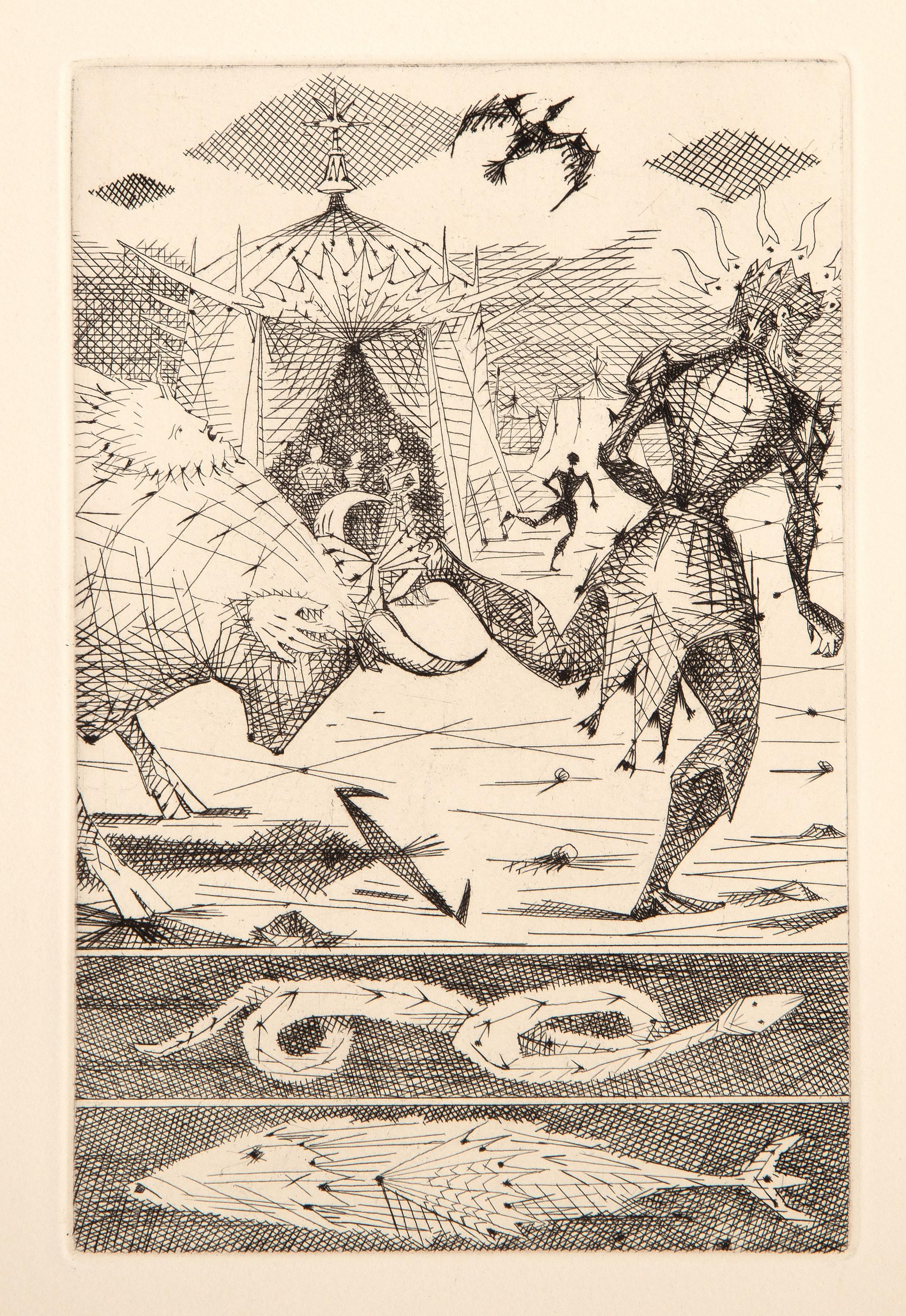  Lucien Coutaud, French (1904 - 1977) -  Le Taureau Blanc Plate VI, Year: 1956, Medium: Etching BFK Rives, Image Size: 7.75 x 5 inches, Size: 13 x 9.75 in. (33.02 x 24.77 cm), Publisher: L'Imprimerie Nationale pour la Societe des Bibliophiles