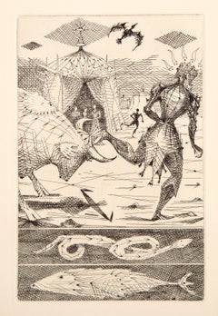 Le Taureau Blanc Plate VI, Surrealist Etching by Lucien Coutaud