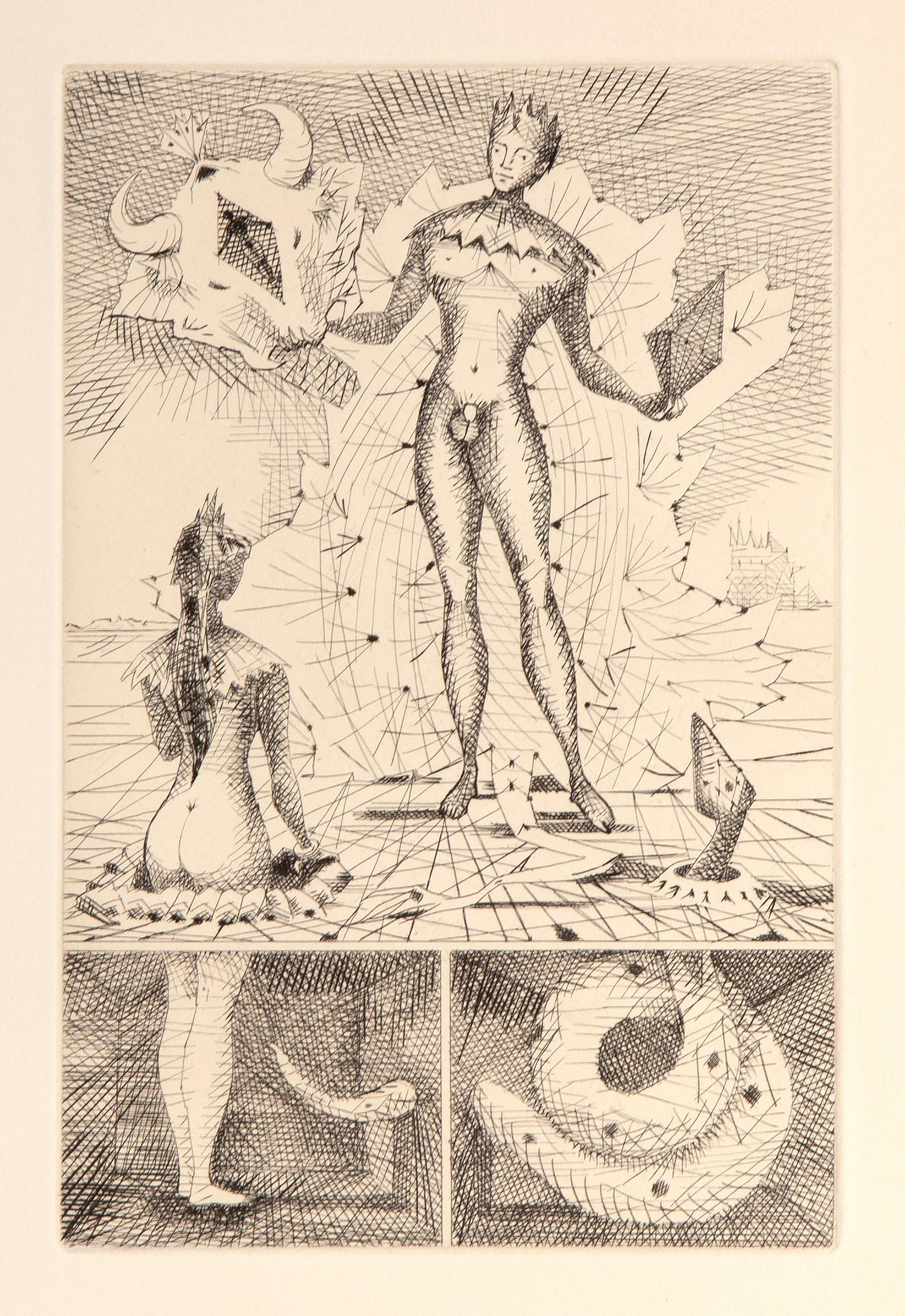  Lucien Coutaud, French (1904 - 1977) -  Le Taureau Blanc Plate XI, Year: 1956, Medium: Etching on BFK Rives, Image Size: 8 x 5.25 inches, Size: 13 x 9.75 in. (33.02 x 24.77 cm), Publisher: L'Imprimerie Nationale pour la Societe des Bibliophiles