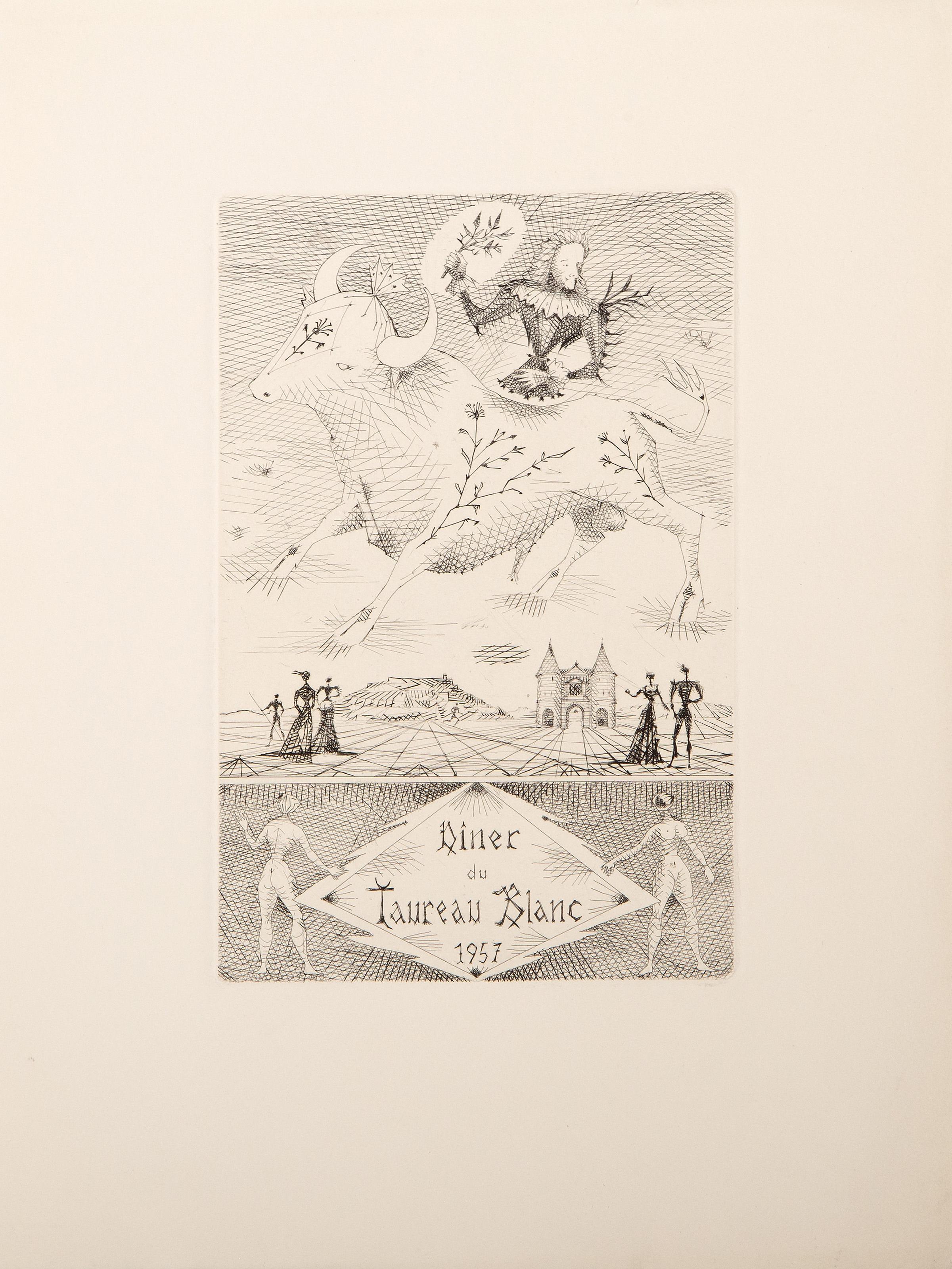 Le Taureau Blanc, aguafuerte surrealista de Lucien Coutaud en venta 1