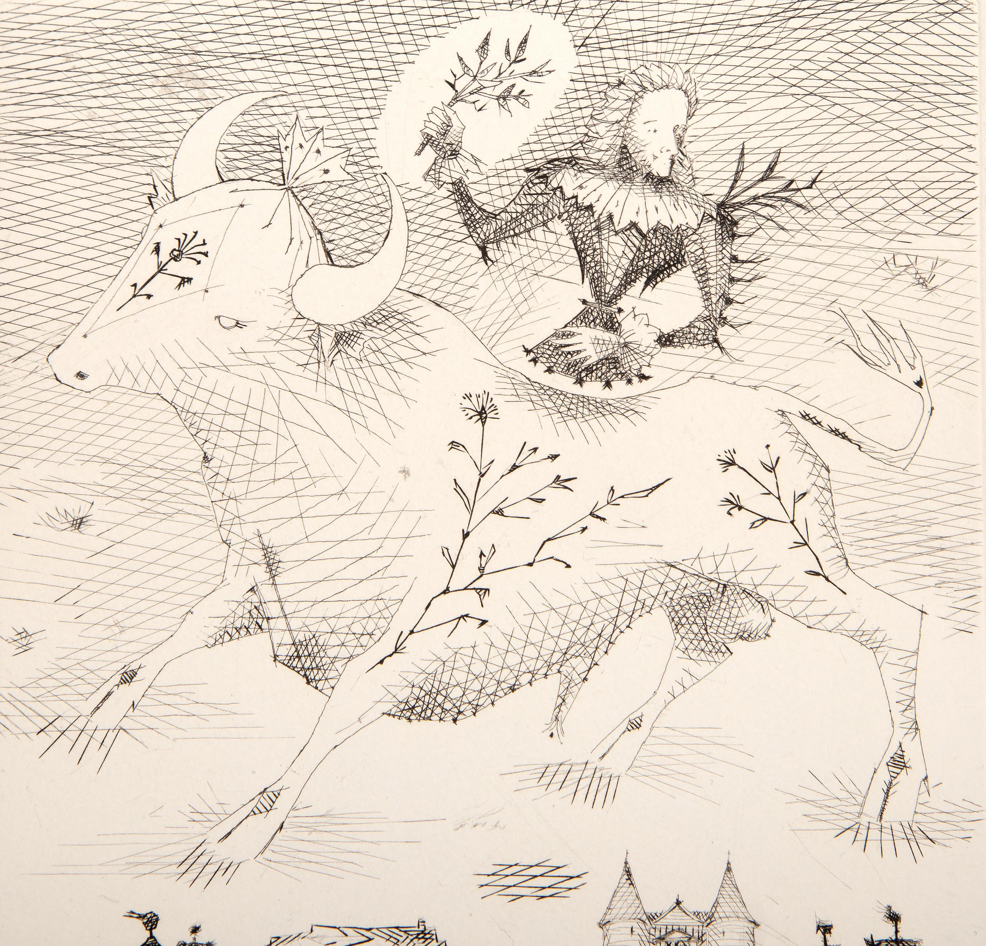 Le Taureau Blanc, aguafuerte surrealista de Lucien Coutaud en venta 2
