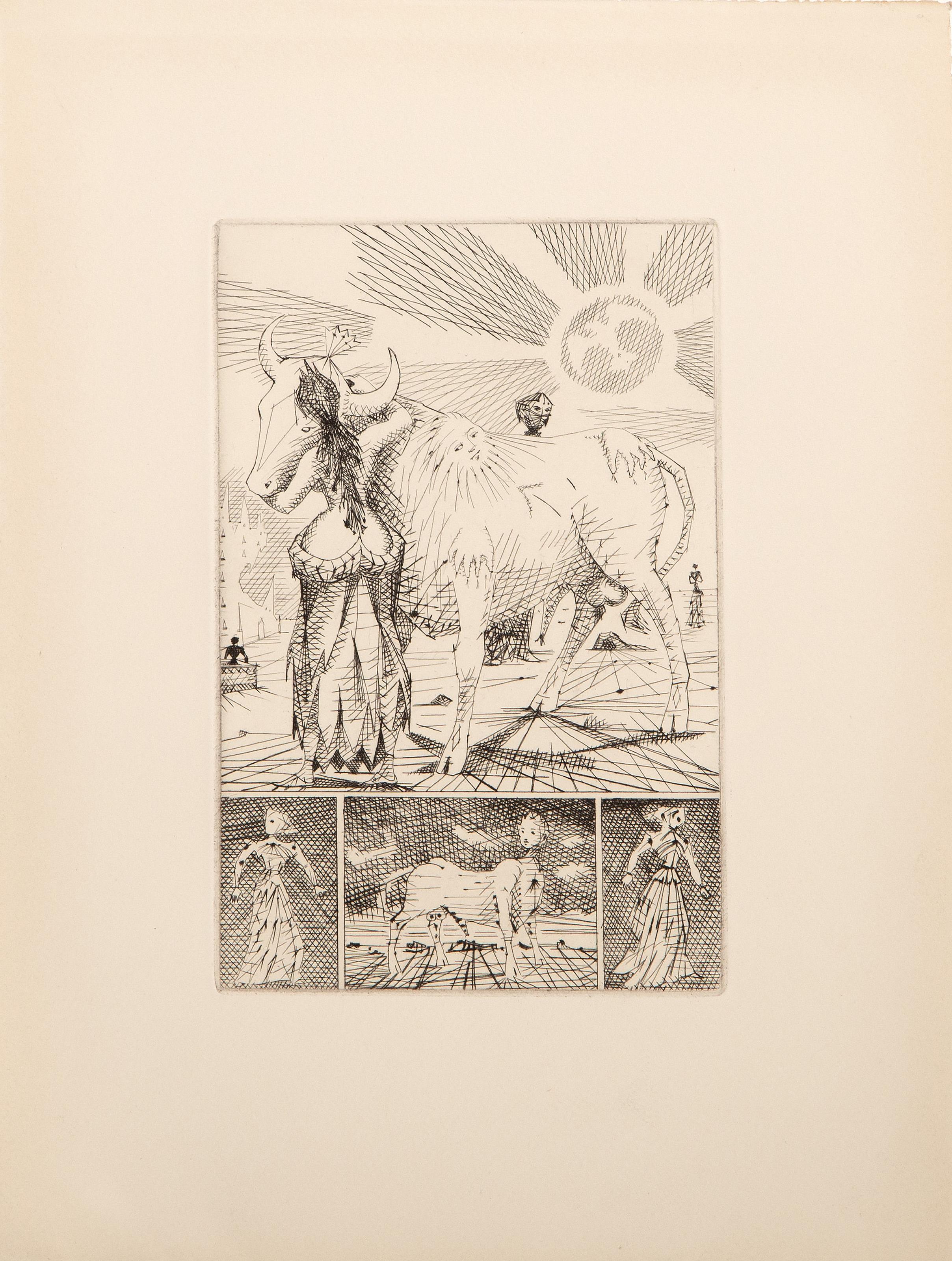 Le Taureau Blanc V, Surrealist Etching by Lucien Coutaud For Sale 3