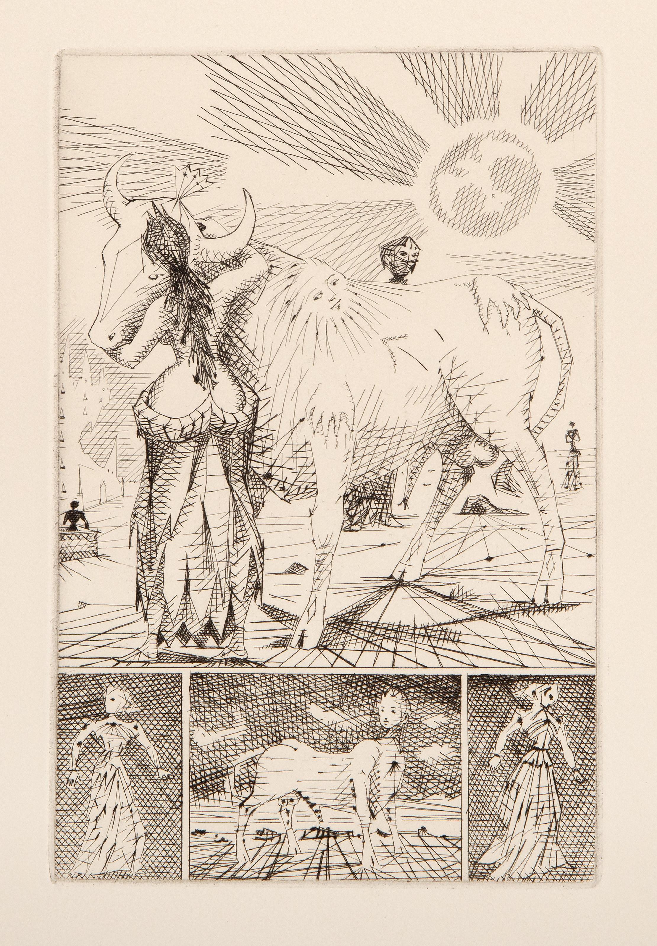  Lucien Coutaud, French (1904 - 1977) -  Le Taureau Blanc V, Year: 1957, Medium: Etching, Image Size: 7.75 x 5 inches, Size: 13 x 10 in. (33.02 x 25.4 cm), Description: From the collection of the late Larry Saphire.