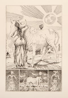 Le Taureau Blanc V, Surrealistische Radierung von Lucien Coutaud