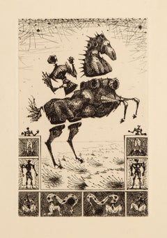 Man on Horse, Surrealist Etching by Lucien Coutaud
