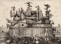 Monument a la Lune, Surrealist Etching by Lucien Coutaud