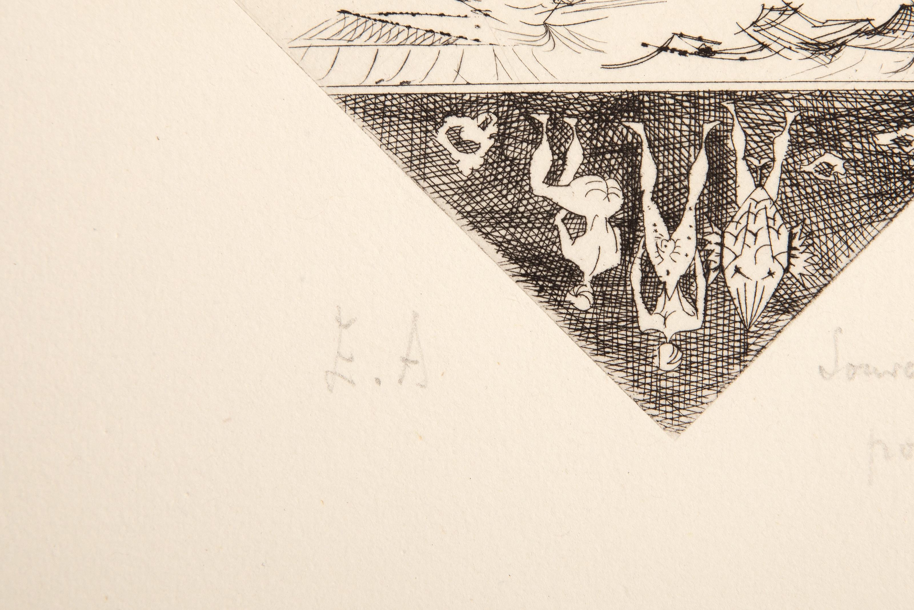 Personage Marie, aguafuerte surrealista de Lucien Coutaud 2