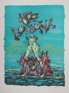 Vintage Surrealist Character : Lover in Blue - Original handsigned lithograph